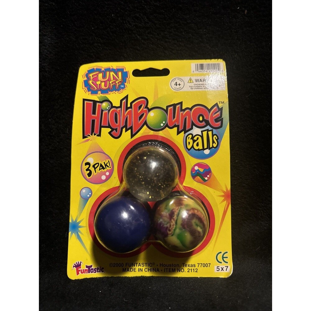 Vintage 2000 FunTastic Fun Stuff High Bounce Balls Multicolor Rubber New